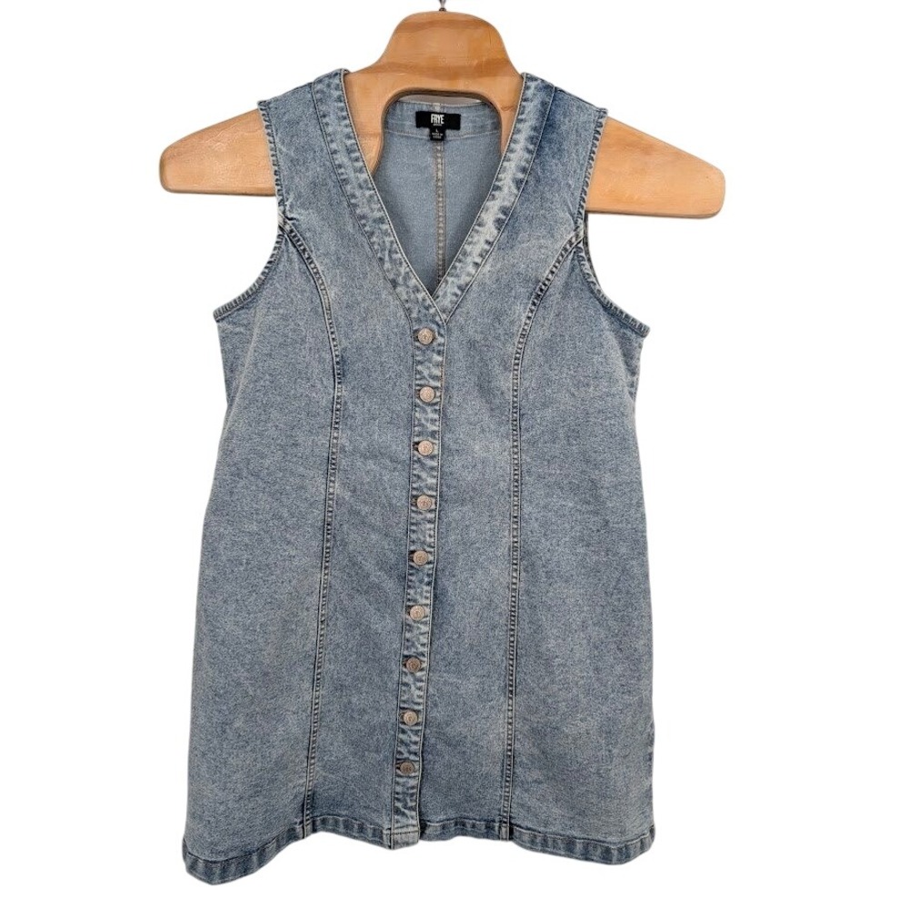 Frye Sleeveless Stretch Denim V neck‎ dress light wash Sleeveless Women's sz L